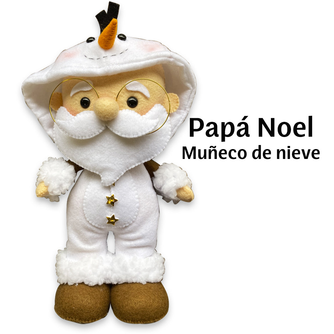Muñeco en paño lency de Papá Noel disfrazado de Muñeco de nieve