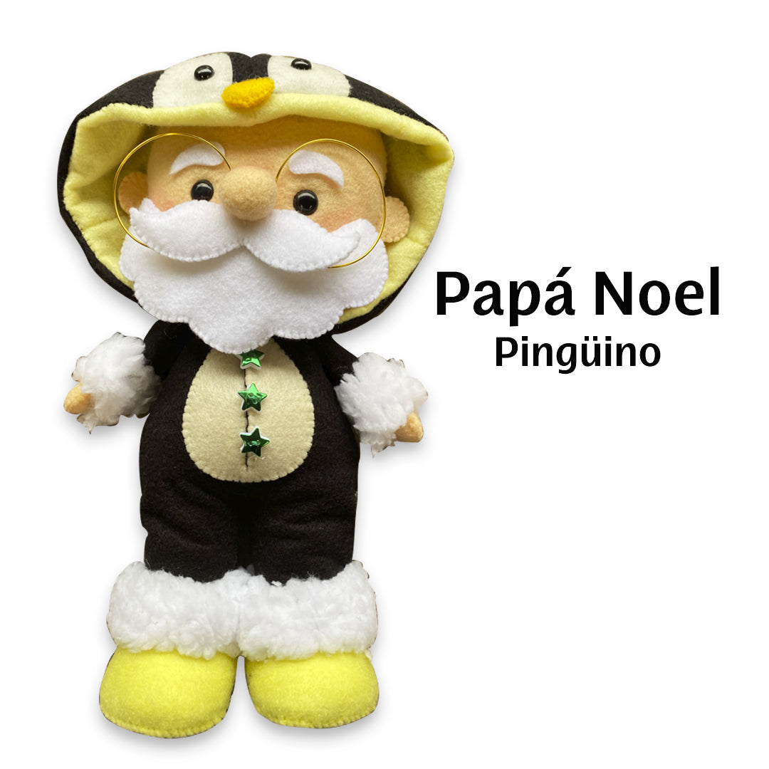 Muñeco en paño lency de Papá Noel disfrazado de pingúino