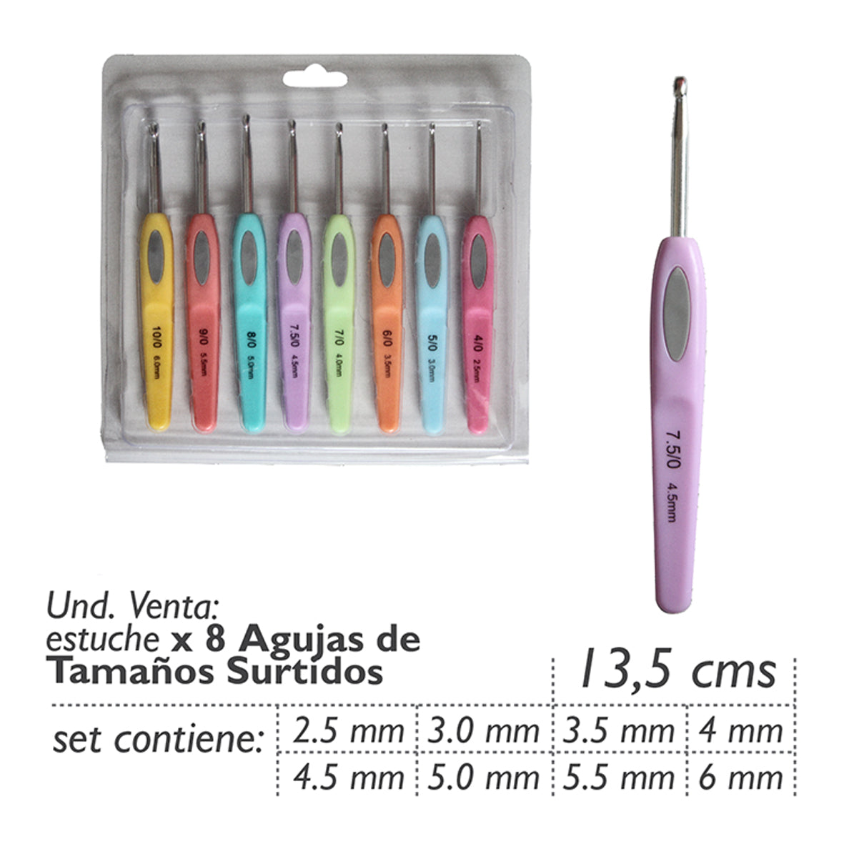 Set De Agujas Crochet Mango Plano - 13.5 Cms