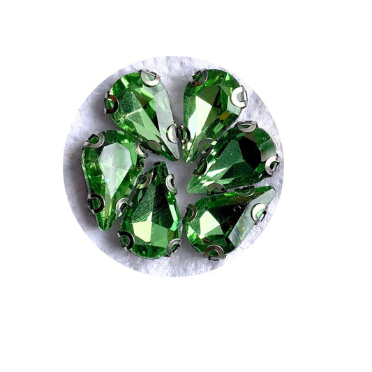 Piedra Plana para Bordar Gota Verde Esmeralda