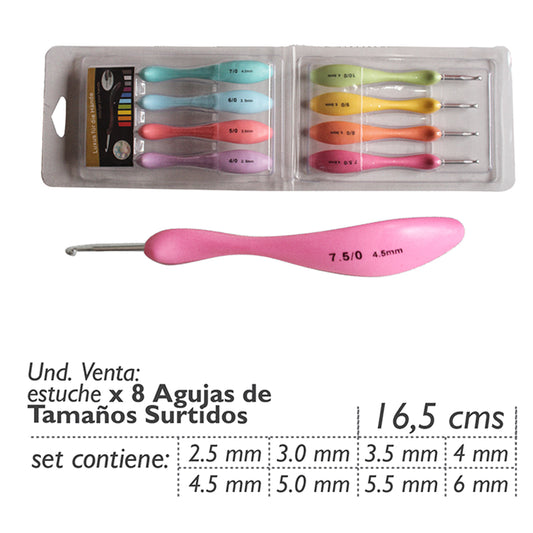 Set De Agujas Crochet Mango Ergonómico - 16.5 Cms