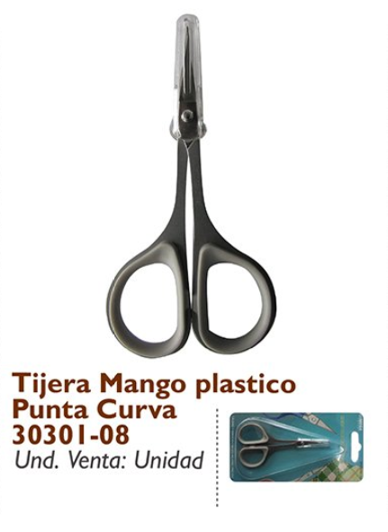 Tijera Mango Plástico Suave Punta Curva 30301-08